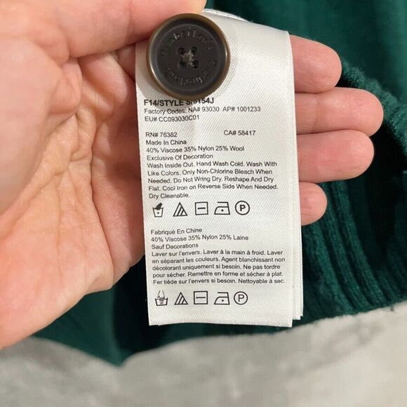 Timberland Mens L Henley Button Mock Neck Wool Blend Knit Green Sweater Pullover - Picture 5 of 7